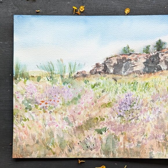 Spring in the Scablands: 9"x12" Original Watercolor Landscape Painting - Picture 2 of 7